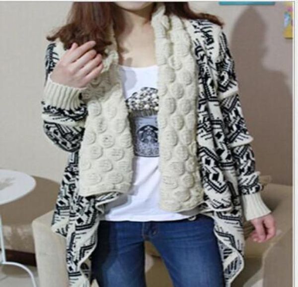 

2015 winter trend jacquard knit stole cardigan knitting coat lady coat cape poncho shawl wraps sweater 36133571735, Black