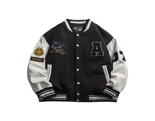 

oversized baseball jacket with bear embroidery fashion loose fit letterman coat outerwear for couples men039s jacke9764544, Black;brown