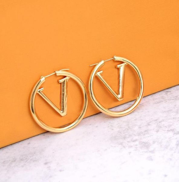 

classic letter earrings charm circle metal eardrop women alphabet studs personality european american earring jewelry7479198, Golden