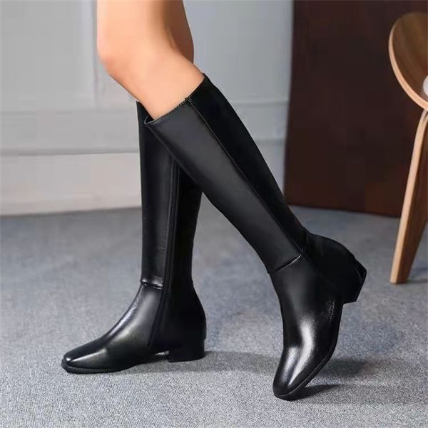 

boot's square head high tube boots autumn winter fashion white simple and versatile root side zipper 230818, Black