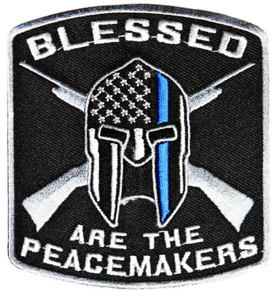 

blessed are the peacemakers thin blue line for law enforcement embroidery patch iron on clothing decor 35375 inch 4576656, Black
