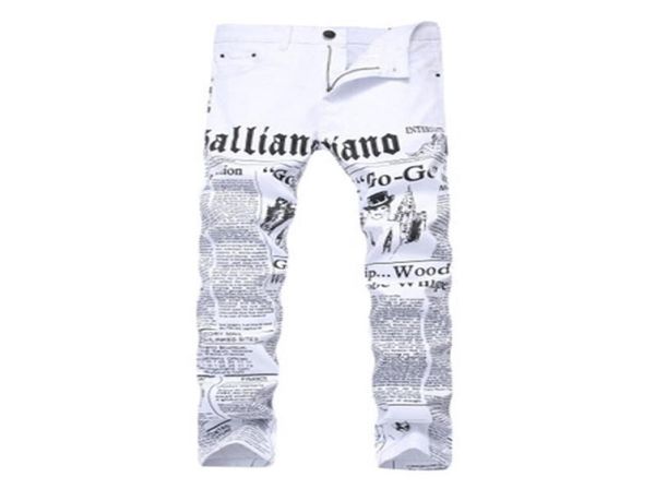

jeans men white cotton letter print high elasticity slim jean pants washed mid waist straight zipper trousers casual 28428930938, Blue