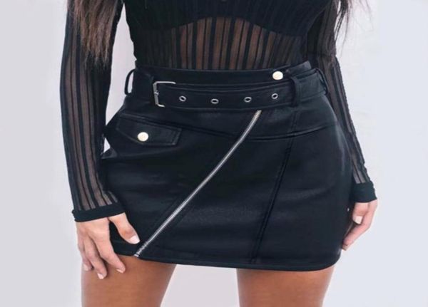 

plus size pu leather a line skirt women belt zipper high waist women039s mini skirts black 2021 autumn fashion bottoms female 29063893