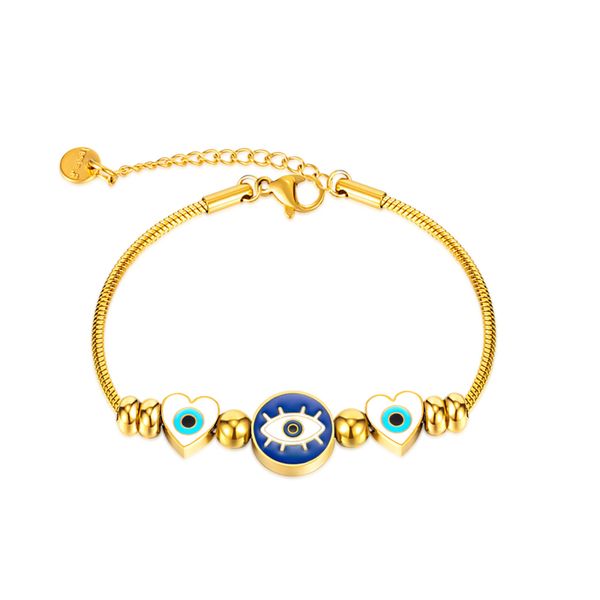 

white blue enamel heart shape evil eye charm bracelets for women, Golden;silver
