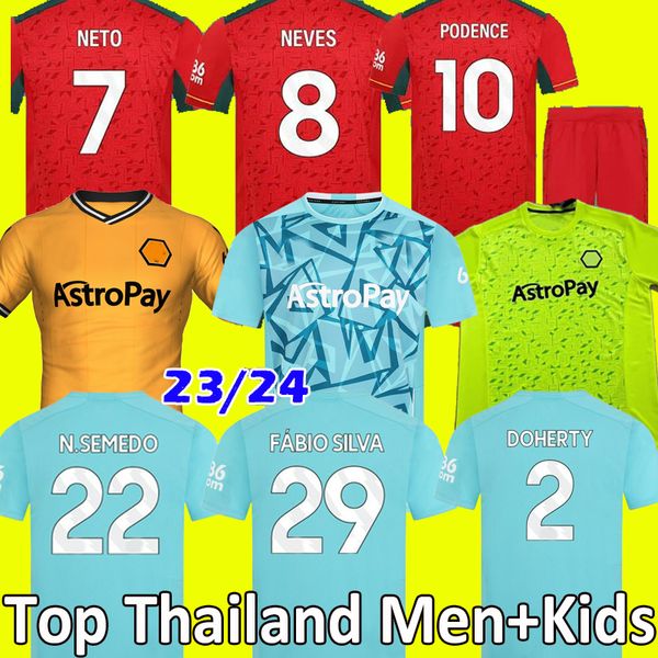 

23 24 wolves soccer jerseys sarabia adama podence traore football shirts neto neves raul 2023 2024 wolverhampton lemina away home men kids k, Black;yellow