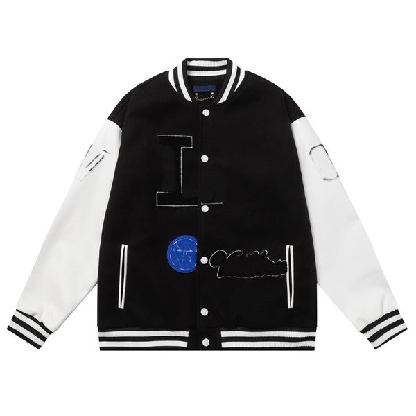 

mens jackets mens varsity leather baseball jacket men women vintage embroidery letter patchwork college coats hip hop bomber coat #07, Black
