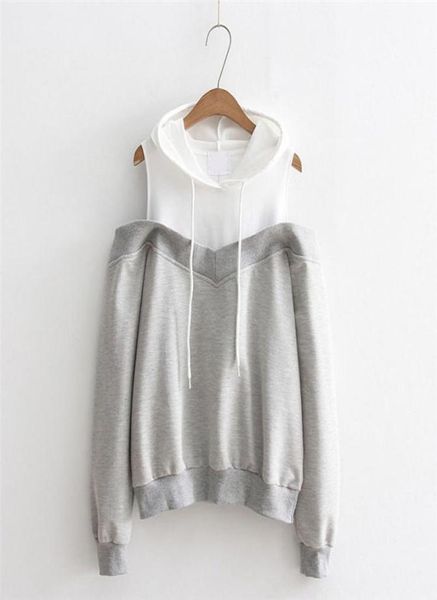 

hoodies sweatshirts for women young girls off shoulder double color hoodie patchwork hooded coat outwear9875982, Black