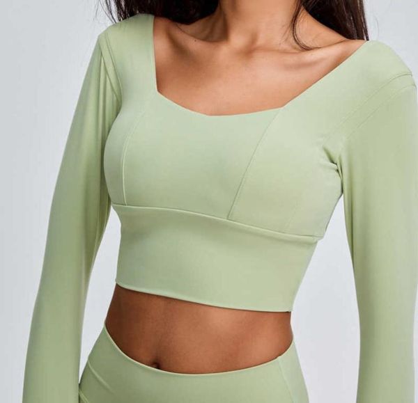

beautiful back yoga suit women039s long sleeve tshirt with breast pad tight sports net red navel exposed fitness suit4435753, White