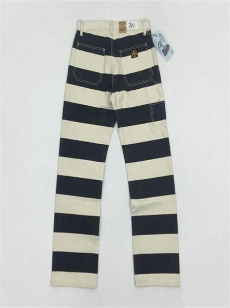 

bob dong 16oz prison pants multipockets motorcycle black white striped trousers 2012184205152