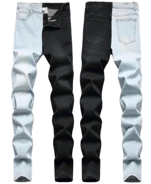 

men039s jeans 2022 fashion stitching twotone elastic01236070539, Blue