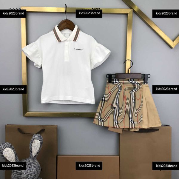 

kids designer clothes lined with pure cotton sets baby dress summer 2pcs polo polo shirt and patchwork skirt new product, White
