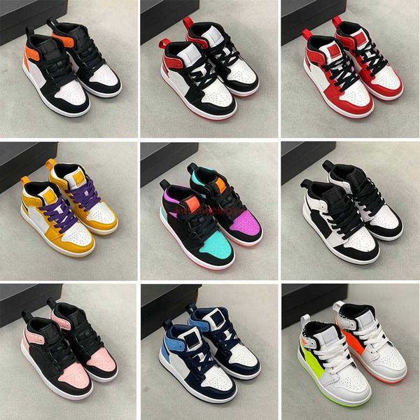 

infants 1s kids basketball shoes game royal scotts obsidian chicago bred sneakers mid multi-color tie-dye fashion children sneakers size 25-, Black