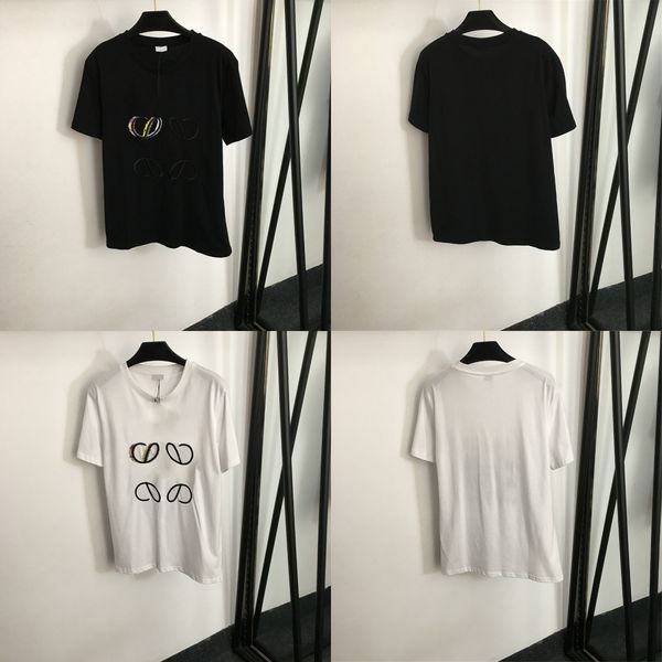 

letter embroidered women t shirt woman round neck t shirts casual sports summer white black tees