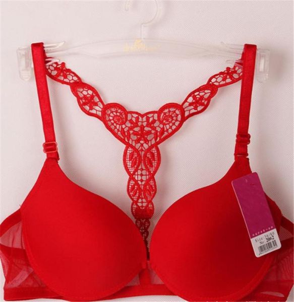 

lady womens front closure lace racer back push up seamless bra racerback bra7139906, Red;black