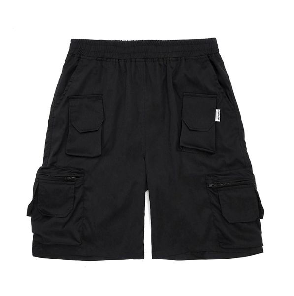 

pants elastic waist multipockets cargo shorts for men summer wide leg solid oversized style knee lenght6443034, Black