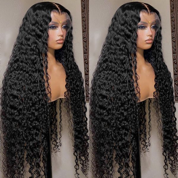

40 Inch 220%density Deep Wave Hd Lace Frontal Wigs for Women Curly Human Hair Wig Brazilian Hair 30 Inch 13x4 Water Wave Lace Front Wig, Black