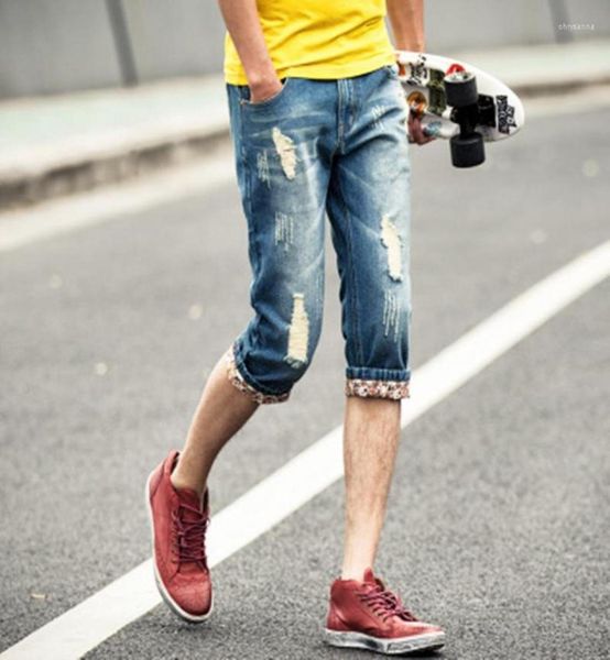 

men039s jeans ripped denim shorts men summer 2022 fashion thin retro cropped pants loose straight tide brand handsome beggar7557389, Blue