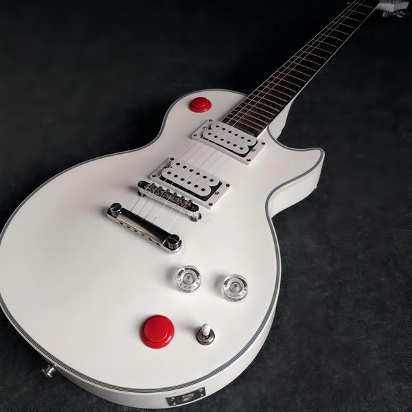 

kill switch buckethead signature alpine white electric guitar red button arcade button, baritone 24 jumbo frets, metal tuilp tuners