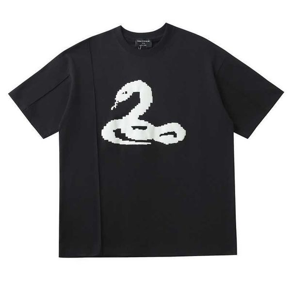

men's t-shirts rtim dark snake image foam print short sleeve small os loose high street irregular trendy underlay t-shirt, White;black