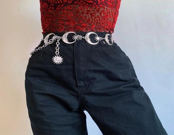 

harajuku punk moon metal belts women vintage high waist chain gothic sun sliver pendant fashion female yarn2762566, Black;white