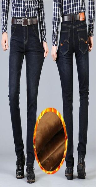 

winter men black stretch jeans good quality slim fit long jean thicker warm smart casual6768032, Blue