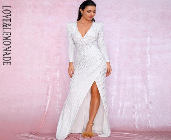 

lovelemonade white deep vneck cut out puff sleeves glitter sequins elastic material maxi dress lm81715 autumnwinter cj19123723019, Black;pink