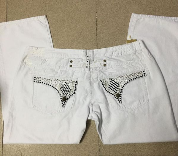 

mens white jeans with black silver crystals studs on pockets cover soft denim pants men straight jean trousers wings clips zipper 7015535, Blue