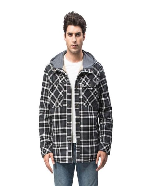 

men039s winter outdoor casual vintage long sleeve plaid flannel button shirt jacket with hood rst3252 jackets4043283, Black;brown