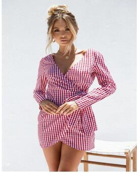 

new style of long sleeve of euramerican foreign trade shows thin plaid dress beach wind 5303039, Black;gray
