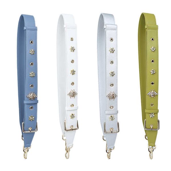 

new wide shoulder belt little bee women's accessories bag belt cowhide single shoulder belt multi gear adjustable diagonal bag belt 230, Black