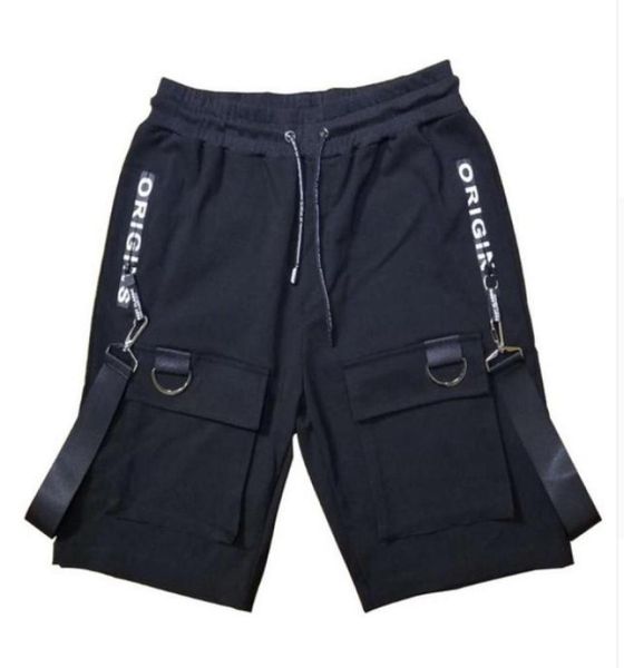 

men casual multi pockets ribbons hip hop punk cargo shorts streetwear mens hiphop skateboard short pants bermuda masculina 54541172800946, White;black