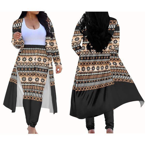

womens knits tees long sleeve cardigan polynesian tribal clothing samoa black fiji masi tapa flower print fashion style 2 piece set 230818, White