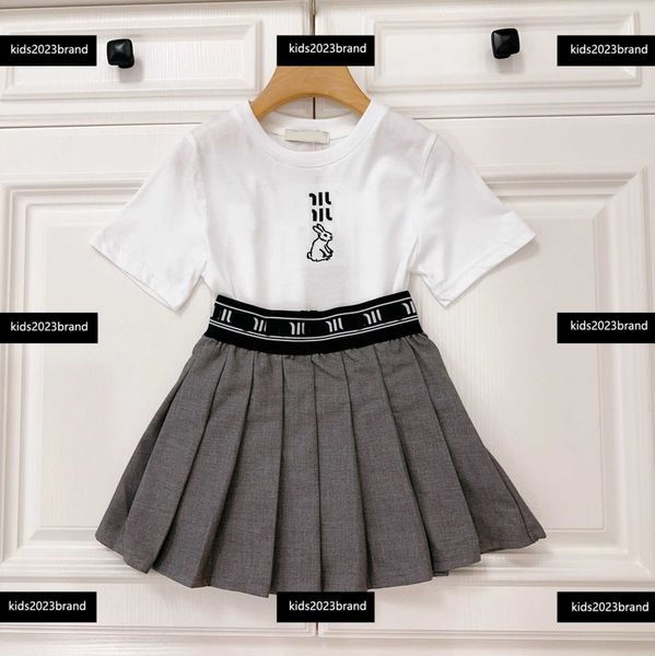 

kids designer clothes summer sets baby clothes size 110-160 cm 2pcs short sleeved and pleated skirt april07, White
