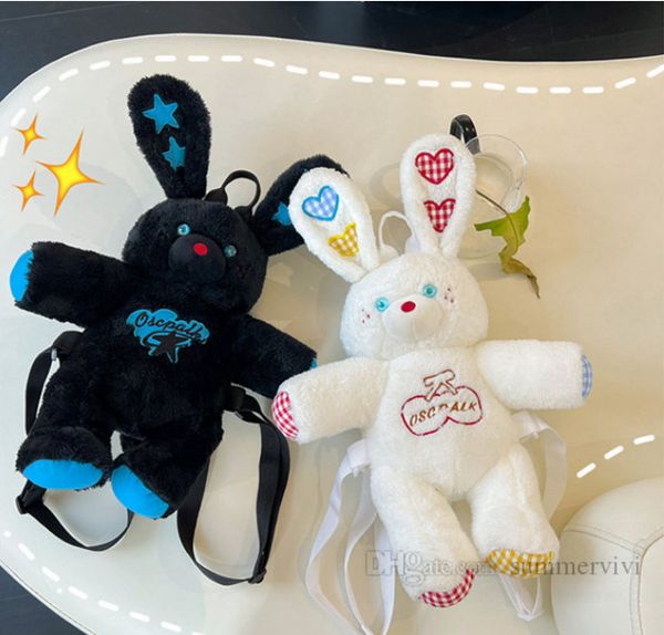 

kids plush rabbit backpacks fashion children love heart embroidery cute bunny double shoulder bags girls cartoon casual backpack z3592v