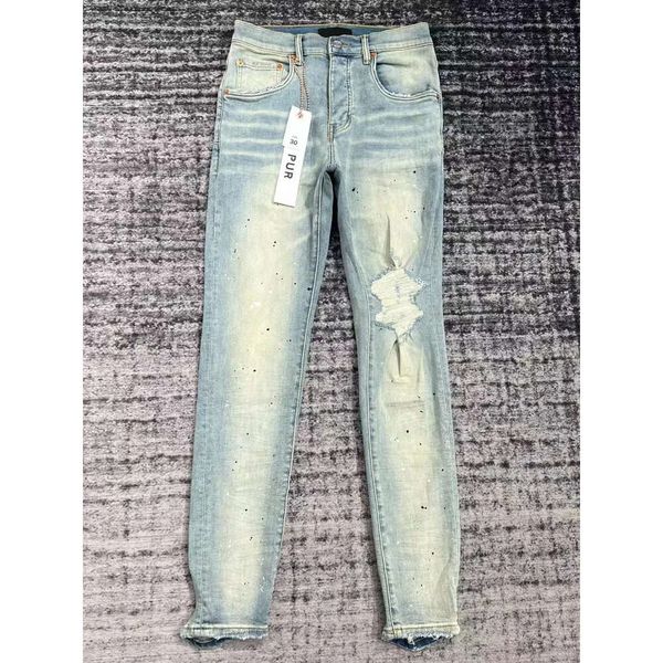 

purple jeans designer retro brand denimdesigner mens pants pantalones ripped straight regular denim tears washed old669, Blue
