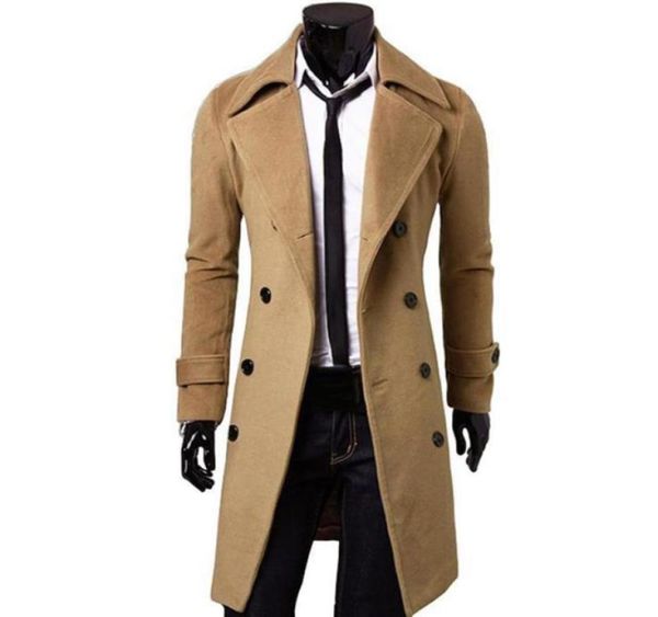 

fashion coat men wool coat winter warm solid long trench jacket breasted business casual overcoat parka7104277, Black
