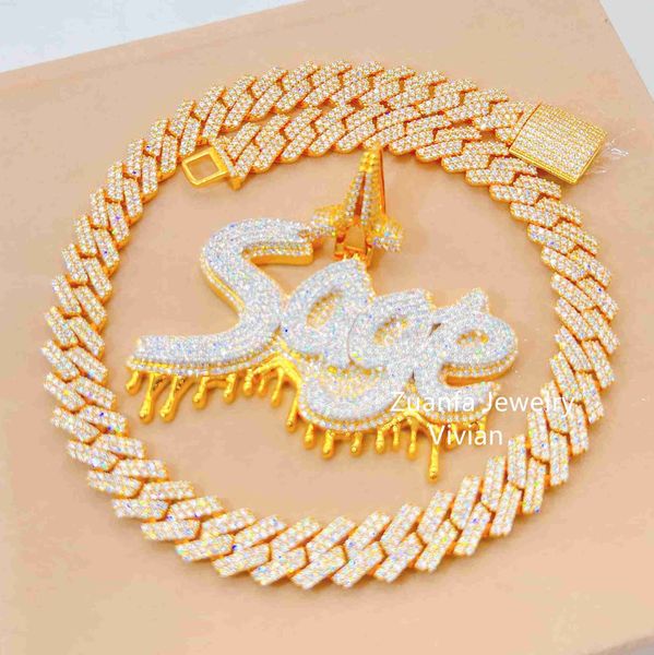 

vivian custom diamond necklace pendant with chain silver s925 iced out vvs moissanite cuban link hip hop