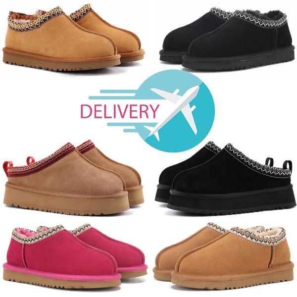 

tasman slippers chestnut fur slides sheepskin shearling tazz classic mules women men ultra mini platform boot shoes suede upper fall winter, Black