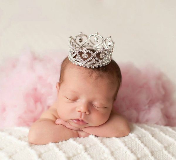 

hair accessories priness baby headdress crystal crown round ornament born p ography props 230818, Slivery;white
