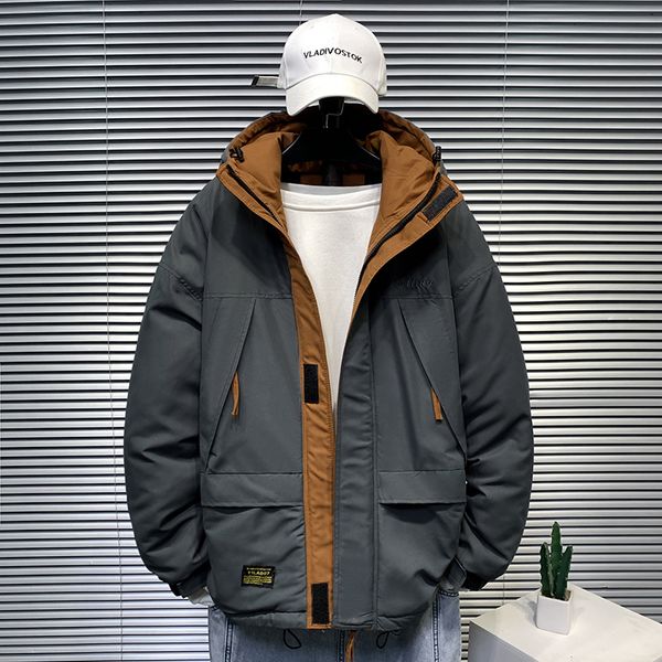 

men's jackets autumn and winter jacket loose hooded thick coat large solid windproof work black grey 230818, Black;brown