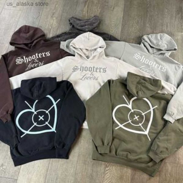 

men's hoodies sweatshirts y2k harajuku punk hip hop sweatshirt hoodies love shooter 2023 new loose all match casual oversized hoodie s, Black