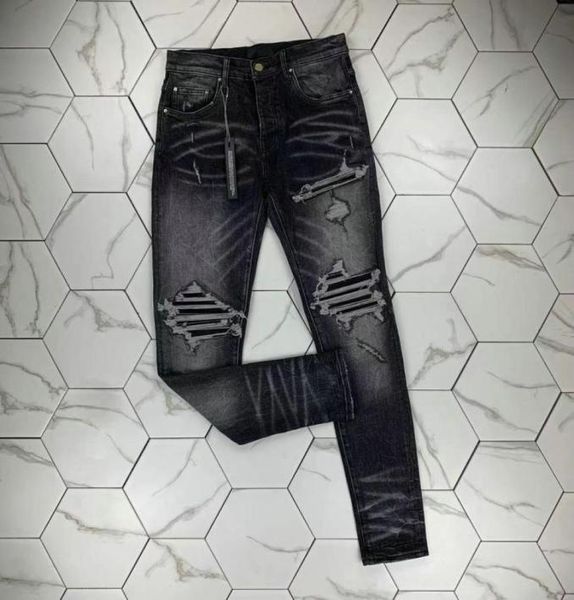 

hm510 mens jeans distressed motorcycle biker jean rock skinny slim ripped hole stripe fashionable snake embroidery de3043662, Blue