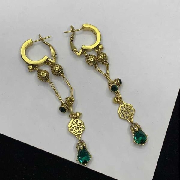 

fashion designer alexander queen green treasure round beads geometric earnail clip women's advanced style long earrings, Golden