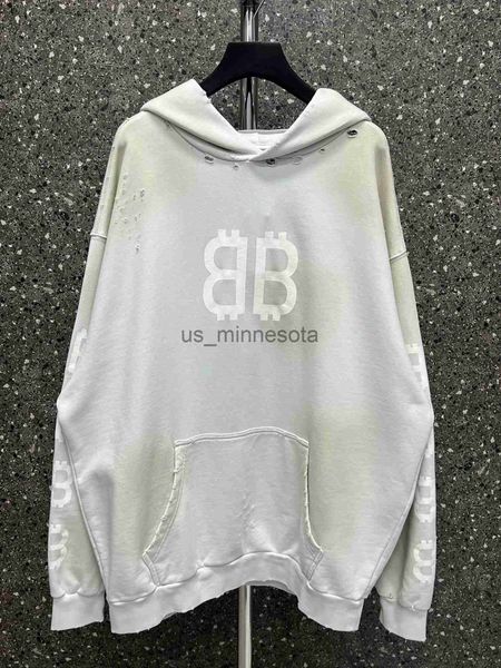 

men's hoodies sweatshirts 2023 new men's front and back bitcoin tiedye hair loop cap hoodie women's fashion streetwear j23081, Black