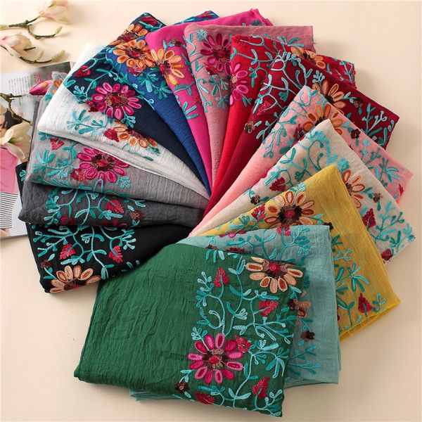 

scarves plain embroider floral viscose shawl scarf from indian bandana print cotton and wraps soft foulard muslim hijab cap 230818, Blue;gray