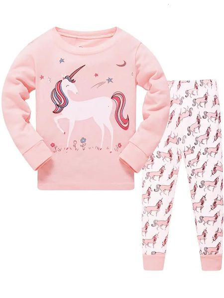 

pajamas 2pcs girls casual cartoon unicorn print crew neck pink cotton pajama sets 230818, Blue;red