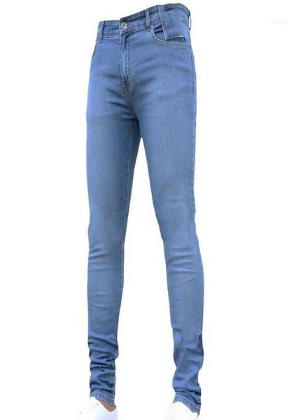 

puimentiua mens pencil jeans fashion men casual slim fit straight stretch feet skinny jeans for male sell trousers9422841, Blue