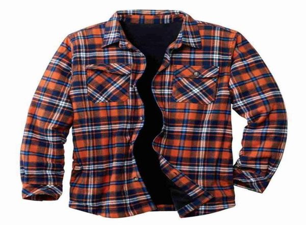 

men039s casual shirts warm sherpa lined fleece plaid flannel shirt jacket camisa masculina fashion gentlemen chemise homme coat8886929, White;black