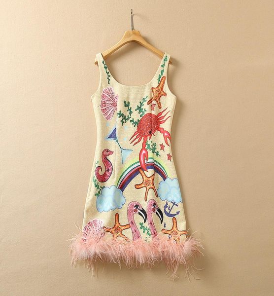 

european and american women039s summer 2022 new sleeveless u collar cartoon print fashionable feather dress1281959, Black;gray
