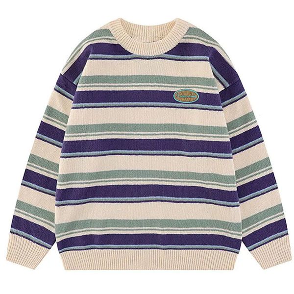 

men's sweaters japanese patchwork striped sweater men knitwears winter retro vintage harajuku pullover knit embroidery knitted sweater, White;black
